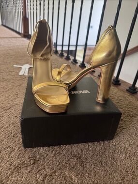 Fashion Nova Metallic Gold Platform Ankle Strap Heels